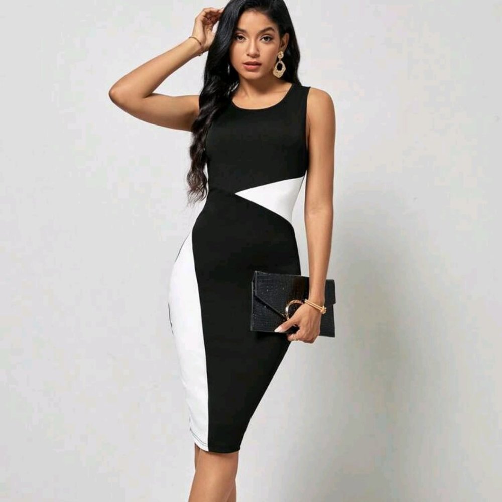 Little Black Dress with White Details Size 6